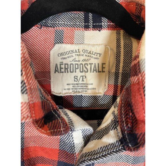 Aeropostale Mens Small Long Sleeve Flannel Plaid Shirt Button Front Sleeve Cuffs - Picture 3 of 5